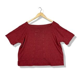 Eileen Fisher Red Linen Square Neck S/s Top Women M Minimalist Quiet Luxury